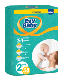 Подгузники Evy Baby 2 (3-6 кг), 58 шт.