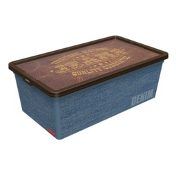 Коробка Qutu Trend Box Denim Leather, 5 л, 33,5х19х11,5 см, синий с коричневым (TREND BOX с/к DENIM LEATHER 5л.)