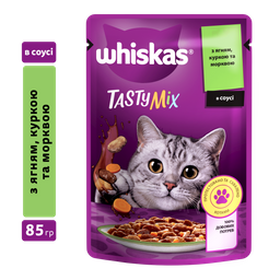 Вологий корм для котів Whiskas TastyMix, ягня, курка, морква, 85 г