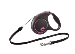 Поводок-рулетка Flexi Black Design S, для собак до 12 кг, трос 5 м, черный с розовым (FU12C5.251.S CP)