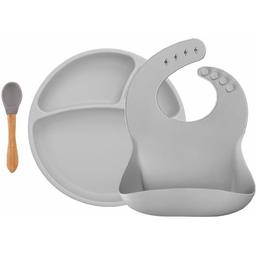 Набор для кормления MinikOiOi BLW SetII Powder Grey, нагрудник, секционная тарелка, ложка (101070017)