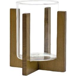 Підсвічник скляний Склоприлад на дерев'яній підставці, 11,8 см, коричневий (300561)
