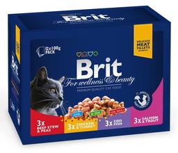 Набор паучей Brit Premium Cat, мясная тарелка ассорти 4 вкуса, 100 г, 12 шт.