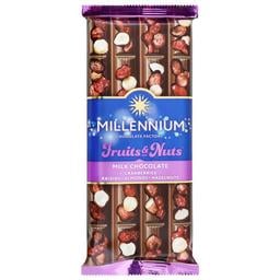 Шоколад молочный Millennium Fruits&Nuts с миндалем, целыми лесными орехами, клюквой и изюмом, 90 г (856195)