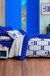 Комплект постільної білизни Eponj Home Geo Mavi, ранфорс, євростандарт, синій, 4 предмети (2000022195973)