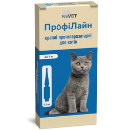 Краплі на холку для котів ProVET ПрофіЛайн, від зовнішніх паразитів, до 4 кг, 4 піпетки по 0,5 мл (PR240988)