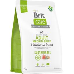Сухой корм для собак средних пород Brit Care Dog Sustainable Adult Medium Breed, с курицей и насекомыми, 3 кг