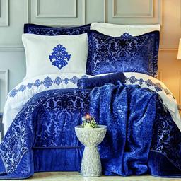 Комплект постельного белья Karaca Home Volante lacivert, с покрывалом и пледом, евростандарт, синий, 10 предметов (svt-2000022305020)
