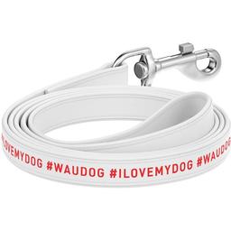 Поводок для собак кожаный Waudog Design Я люблю свою собаку, 122х1,2 см, белый
