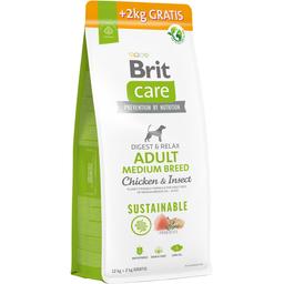 Сухой корм для собак средних пород Brit Care Dog Sustainable Adult Medium Breed с курицей и насекомыми 14 кг (12 + 2 кг)