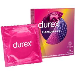 Презервативи латексні з силіконовою змазкою Durex Pleasuremax, з ребрами та крапками, 3 шт. (8157143)