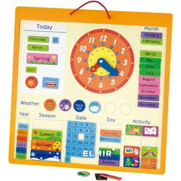 Магнитный календарь Viga Toys с часами, на английском языке (50377)