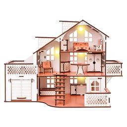 Кукольный дом GoodPlay, с гаражом и подсветкой, розовый (B011)