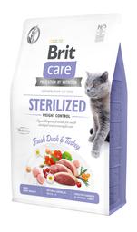 Беззерновой сухой корм для взрослых стерилизованных котов и котов с избыточным весом Brit Care Cat GF Sterilized Weight Control, со свежей уткой и индейкой, 2 кг