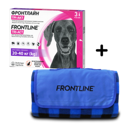 Краплі Boehringer Ingelheim Frontline Tri-Act від бліх та кліщів для собак, 20-40 кг, 3 піпетки + Плед для пікніка Frontline, темно-синій