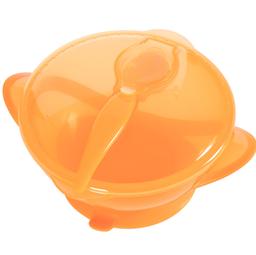 Тарелка на присоске Baby Team, с крышкой и ложкой, 290 мл, оранжевый (6002_оранжевый)