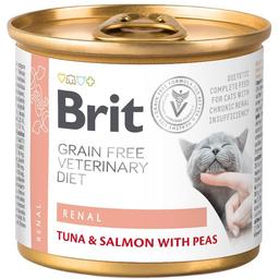 Консервований корм для котів Brit GF Veterinary Diet Cat Renal з хронічною нирковою недостатністю, з тунцем, лососем та горохом, 200 г