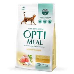 Полнорационный сухой корм для взрослых кошек Optimeal Курица, 0,7 кг (B1811202)