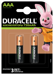 Аккумулятор Duracell Rechargeable AAA 750 mAh HR03/DC2400, 2 шт. (736721)