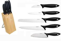 Набор ножей Fiskars Essential, в деревянном блоке, 5 шт. (1023782)