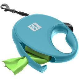 Повідець-рулетка для собак Waudog R-leash з контейнером для пакетів, світловідбивна стрічка, S до 12 кг, 3 м блакитний