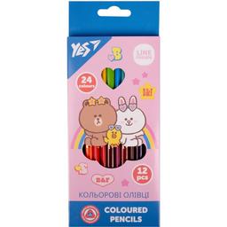 Карандаши цветные Yes Line Friends, двусторонние, 12 шт., 24 цвета (290713)