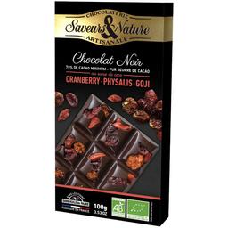 Шоколад темный Saveurs & Nature Клюква, физалис и ягоды Годжи 70% органический 100 г