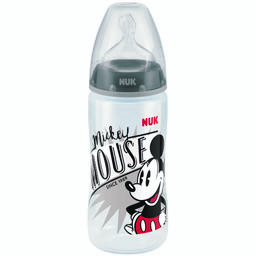 Пляшечка Nuk Міккі Маус FC, з широким горлечком, з силіконовою соскою, 6-18 міс., 300 мл, сірий (3952949)