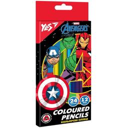 Олівці кольорові Yes Marvel Avengers, двосторонні, 12 шт., 24 кольори (290678)