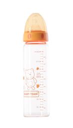 Бутылочка для кормления Baby Team, стеклянная с силиконовой соской, 250 мл оранжевый (1201_оранжевый)