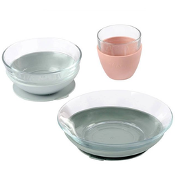 Набір скляного посуду Beaba, 3 предмета, рожевий з сірим (913487)