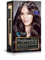 Краска для волос L’Oréal Paris Preference, тон 4,01 (Париж. Глубокий каштан), 174 мл (A8454501)