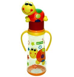Пляшечка для годування Baby Team, з ручками та силіконовою соскою, 250 мл, жовтий (1414_черепаха)