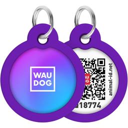 Адресник для собак і котів Waudog Smart ID з QR паспортом Градієнт фіолетовий 25 мм