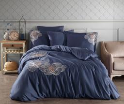 Комплект постельного белья Dantela Vita Calista lacivert сатин с вышивкой евро синий (svt-2000022328456)