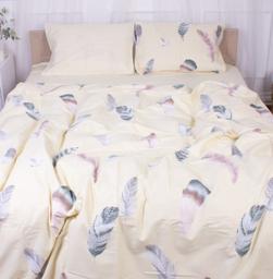Комплект постельного белья MirSon Feathers, сатин, желтый, семейный