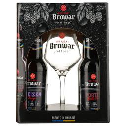Подарунковий набір пива Volynski Browar, 3,8-5,8%, 1,4 л (4 шт. по 0,35 л) + Келих Somelier, 0,4 л