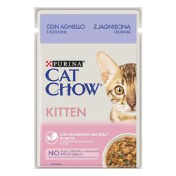 Влажный корм для котят Cat Chow Kitten, кусочки в соусе, с ягненком и цуккини, 85 г