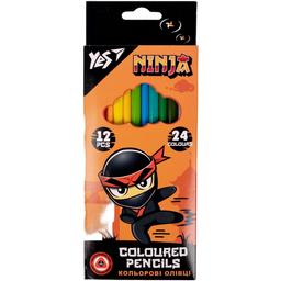Олівці кольорові Yes Ninja, двосторонні, 12 шт., 24 кольори (290707)