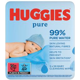 Вологі серветки Huggies Pure 2+1, 168 шт. (3 уп. по 56 шт.)