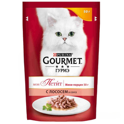 Влажный корм Gourmet Mon Petit для взрослых кошек, кусочки с лососем в соусе, 50 г (12466751)