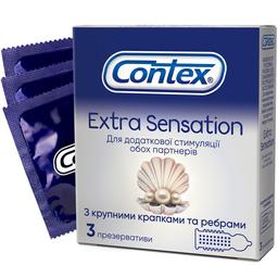 Презервативи латексні Contex Extra Sensation з силіконовою змазкою, з великими точками та ребрами, 3 шт. (3034702)