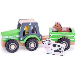 Игрушечный трактор New Classic Toys Трактор с прицепом и игровыми фигурками животных, зеленый (11941)