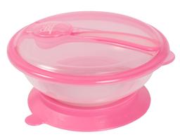 Тарелка на присоске Lindo, с ложкой, 400 мл, розовый (PK 037 рож)