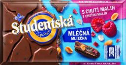 Молочный шоколад Orion Studentska с арахисом, желейными кусочками и кусочками малины, 180 г (857556)