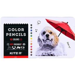 Карандаши цветные Kite Dogs трехгранные металлический пенал 12 шт. (K22-058-1)