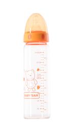 Пляшечка для годування Baby Team, скляна з силіконовою соскою, 250 мл, помаранчевий (1201_оранжевый)