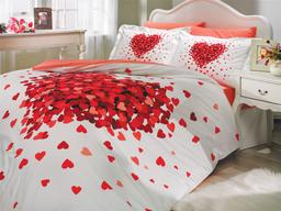 Комплект постельного белья Hobby Poplin Juana, поплин, 220х200 см, красный с белым (8698499109209)