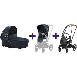 Люлька Cybex Priam Lux Jewels of Nature + Комплект текстилю Cybex Priam Jewels of nature + Шасси Cybex Priam с каркасом LS RBA Chrome Brown