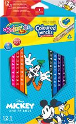 Карандаши цветные Colorino Mickey, трехгранные, с точилкой, 12 шт., 13 цветов (89847PTR)